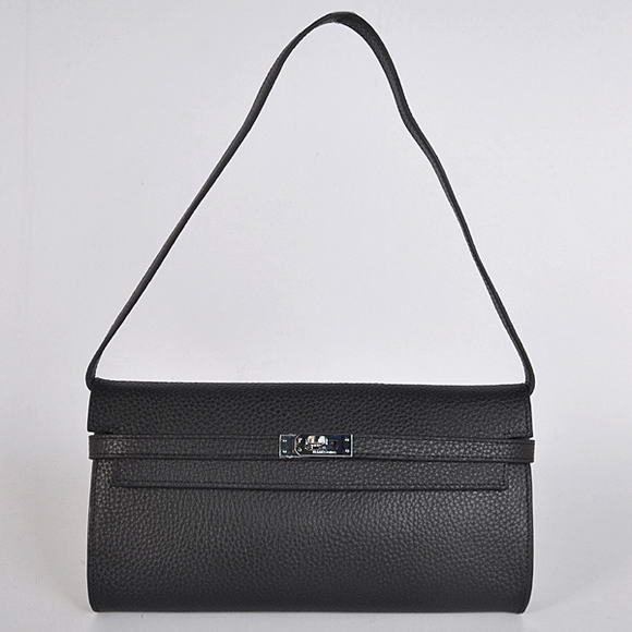 H1001 Hermes Kelly 26CM Shoulder Bag Clemence nero